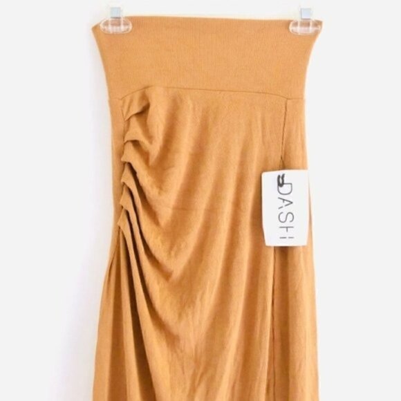 DeLaHooke Dress S NWT Bodycon Pleat Tan Bamboo Kardashian - Picture 4 of 9